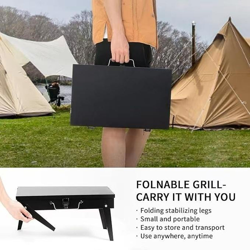 Portable Charcoal Grill, Foldable BBQ Grill Kit Easy to Carry, Mini Tabletop Grill for Outdoor Camping, Patio and Picnic, 17”*3”*11” Bbq Tool Grill Box, Christmas Gift