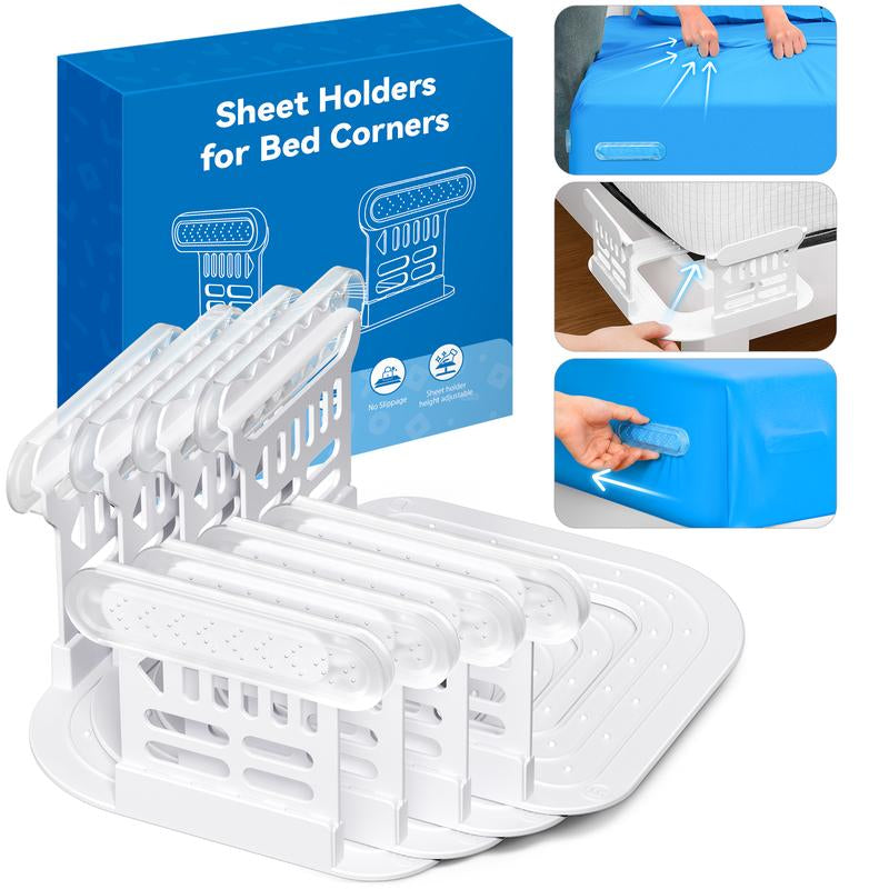 Anti-Slip Bed Sheet Clips 4-Pack Upgraded Lock for Bed Corners Keep Sheets Tight All Night Sheet Holders for Bed Corners