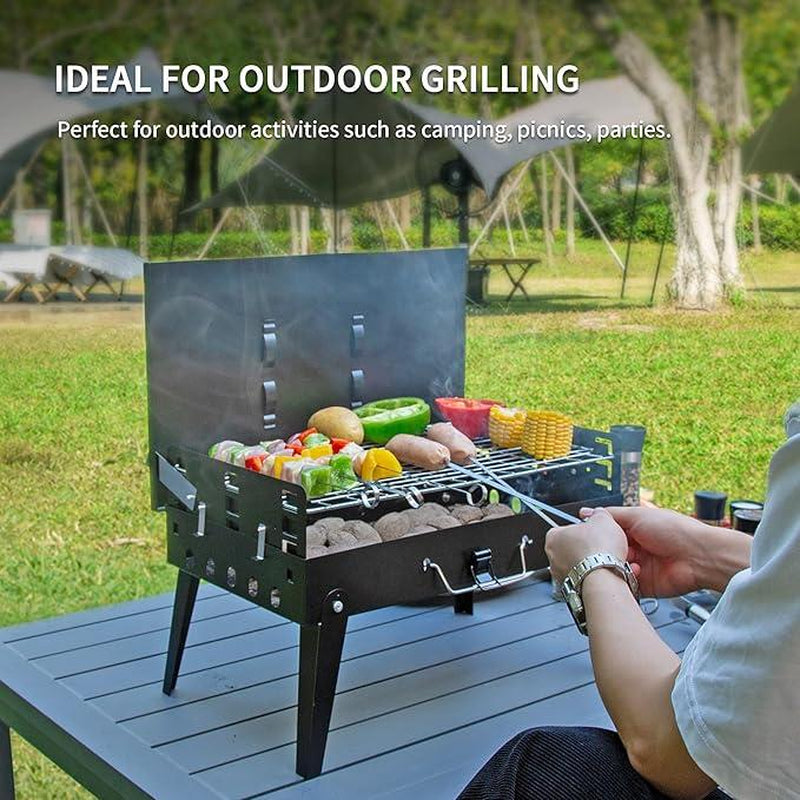 Portable Charcoal Grill, Foldable BBQ Grill Kit Easy to Carry, Mini Tabletop Grill for Outdoor Camping, Patio and Picnic, 17”*3”*11” Bbq Tool Grill Box, Christmas Gift
