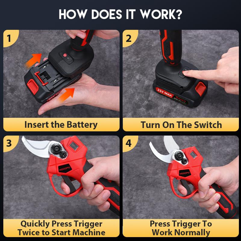 Cordless Power Pruner with LCD Display, 1.4" Cutting Diameter, 2000Mah*2 Batteries, Brushless Motor Pruning Shears, for Garden Tree Pruner Branch
