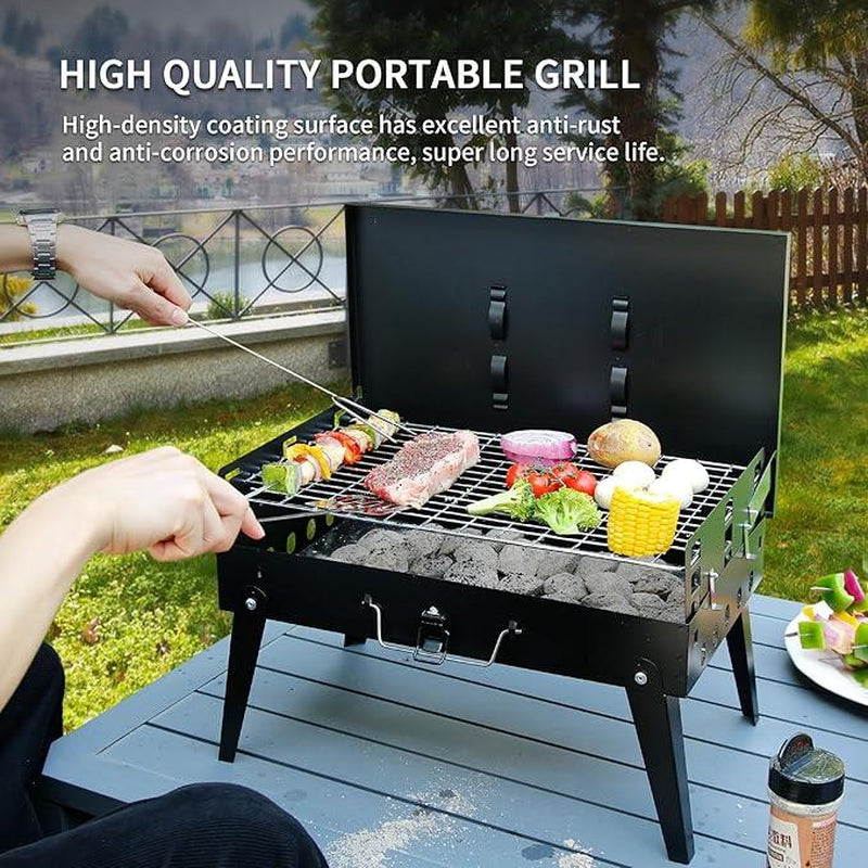 Portable Charcoal Grill, Foldable BBQ Grill Kit Easy to Carry, Mini Tabletop Grill for Outdoor Camping, Patio and Picnic, 17”*3”*11” Bbq Tool Grill Box, Christmas Gift