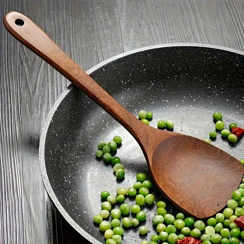 10Pcs/Set Natural Wood Kitchen Utensil Set, Wooden Spoon Set, with Ergonomic Handles, Heat-Resistant Spoons, Pans and Spatulas, Ideal for Induction Cookers