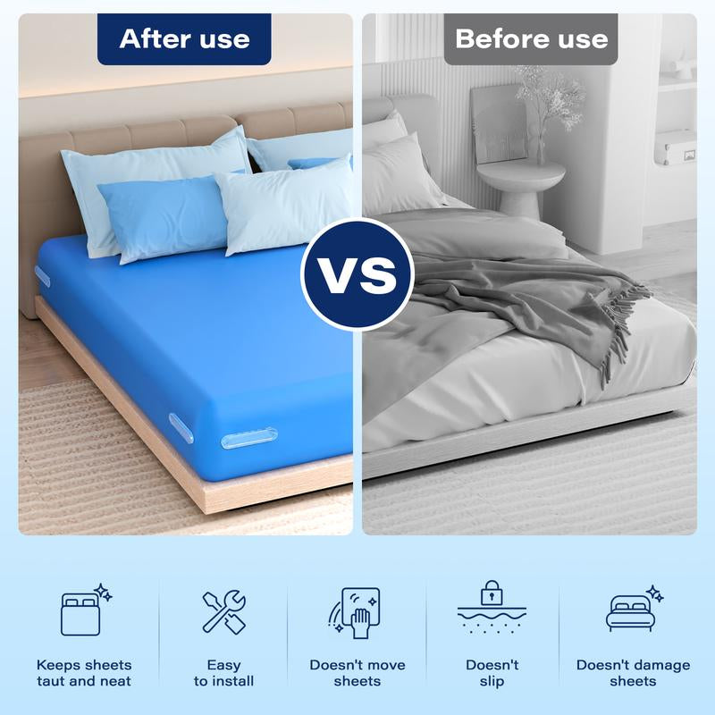 Anti-Slip Bed Sheet Clips 4-Pack Upgraded Lock for Bed Corners Keep Sheets Tight All Night Sheet Holders for Bed Corners