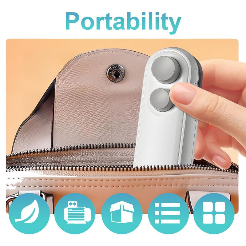 Rechargeable 2-In-1 Bag Sealer & Cutter Portable Heat Sealer for Snack Bags Chip Bags and Plastic Bags Quickly Seals to Lock in Freshness Clean White Design with Magnetic Backing for Convenient Fridge Storage Must-Have Kitchen Essential