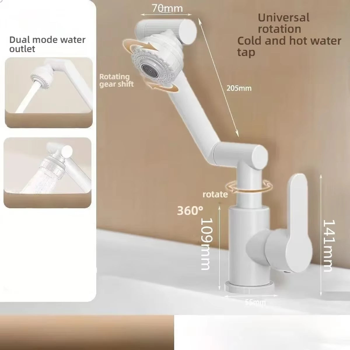 1080° Swivel Kitchen Sink Faucet Bathroom Sink ABS Faucet Basin Faucet Multifunction Cold and Hot Water Tap