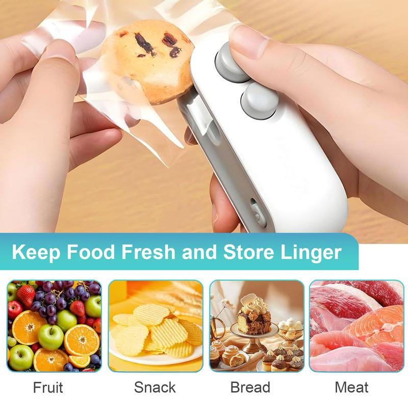 Rechargeable 2-In-1 Bag Sealer & Cutter Portable Heat Sealer for Snack Bags Chip Bags and Plastic Bags Quickly Seals to Lock in Freshness Clean White Design with Magnetic Backing for Convenient Fridge Storage Must-Have Kitchen Essential