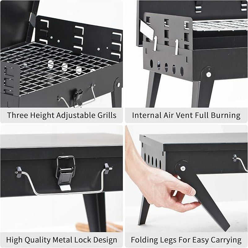 Portable Charcoal Grill, Foldable BBQ Grill Kit Easy to Carry, Mini Tabletop Grill for Outdoor Camping, Patio and Picnic, 17”*3”*11” Bbq Tool Grill Box, Christmas Gift