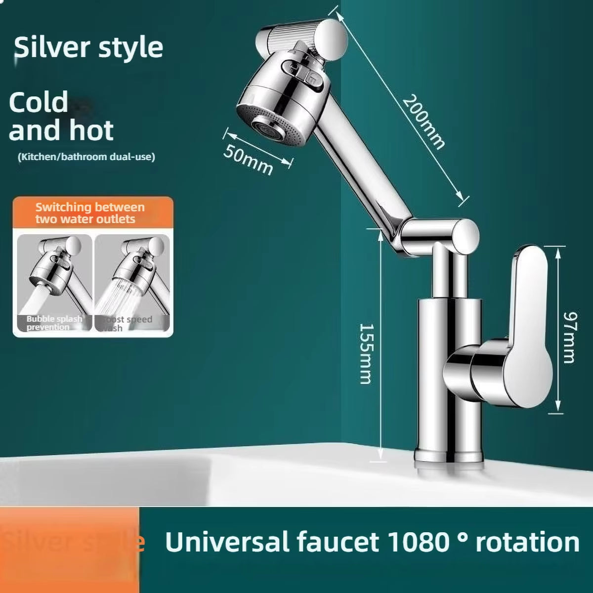 1080° Swivel Kitchen Sink Faucet Bathroom Sink ABS Faucet Basin Faucet Multifunction Cold and Hot Water Tap