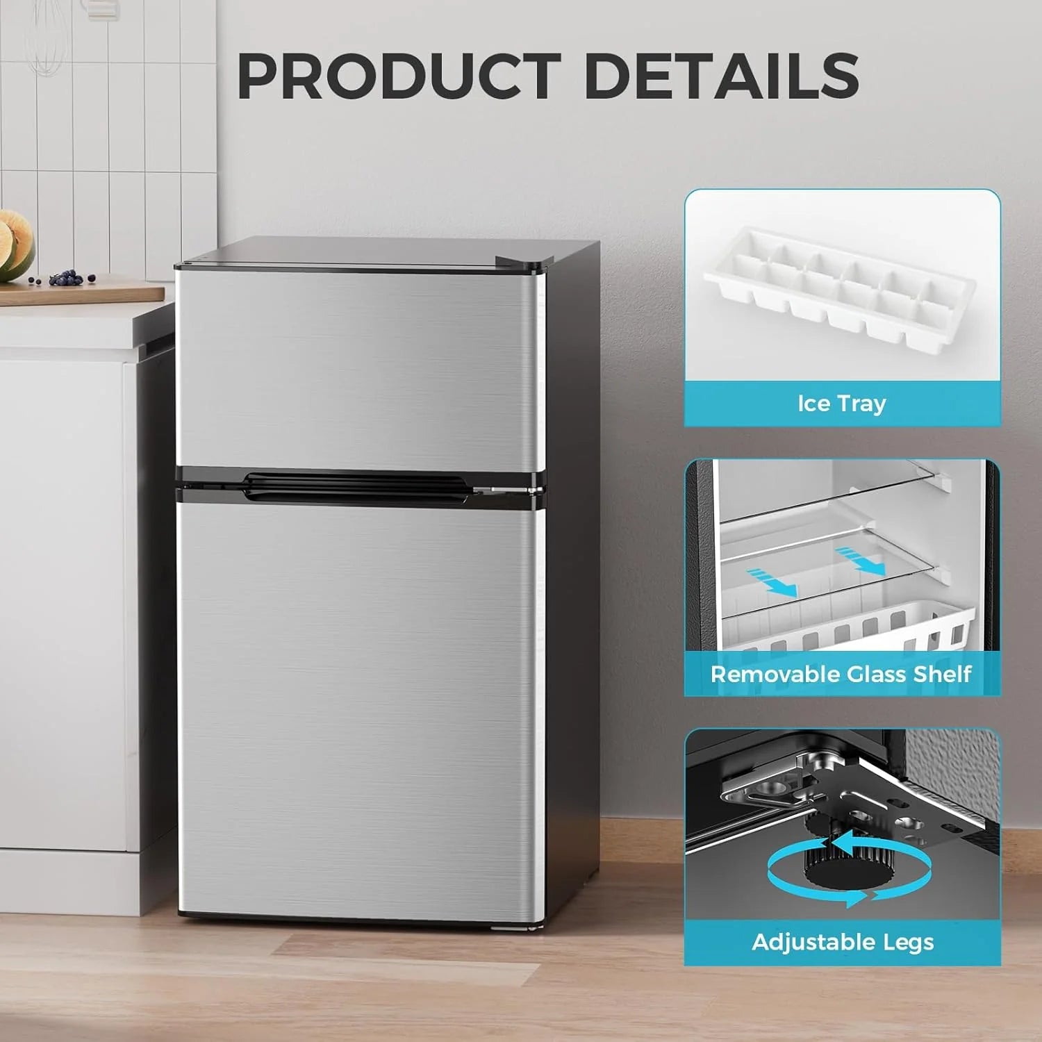 Kismile 2-Door Mini Refrigerator with Freezer – Adjustable Shelf